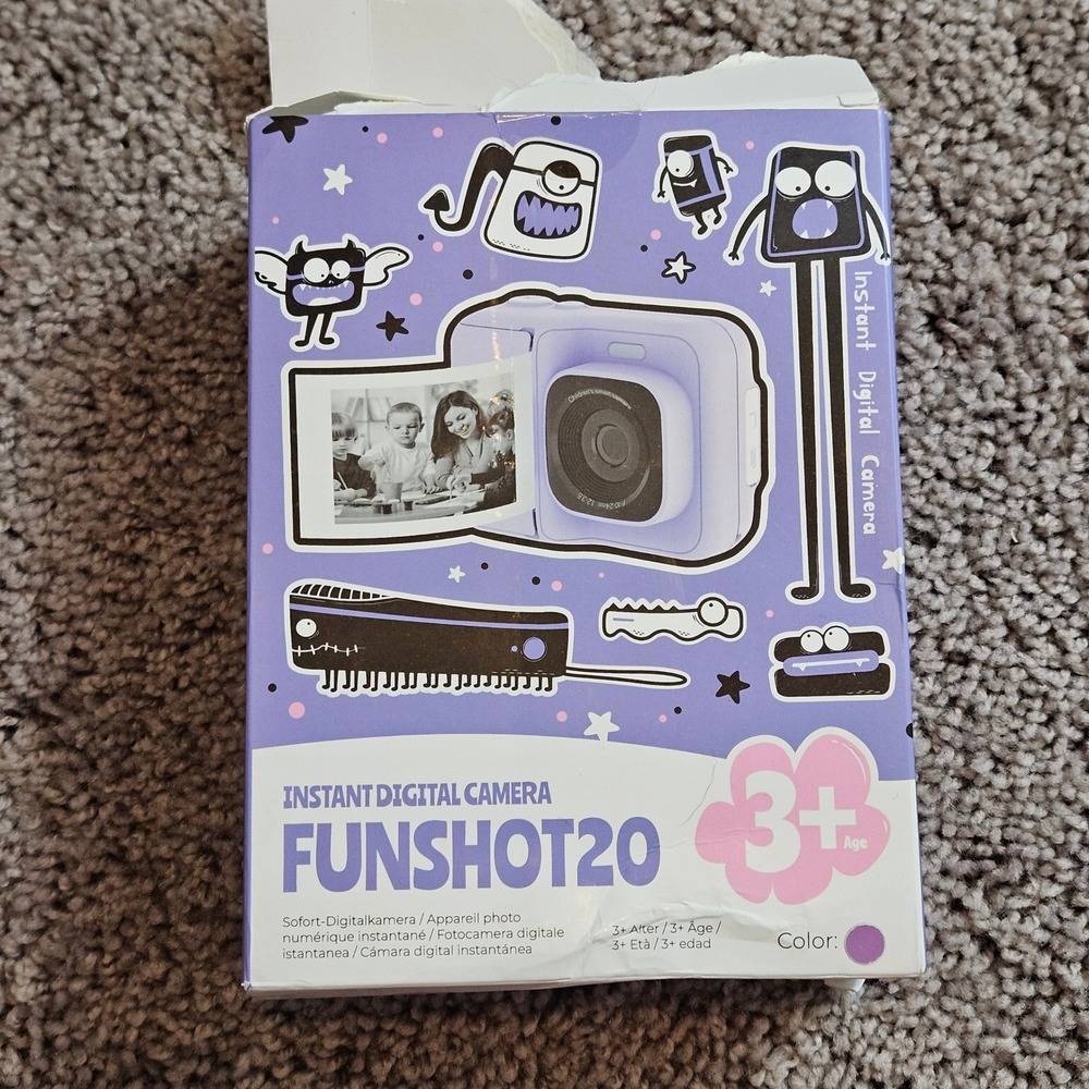 Funshot20 Instant Digital Camera Purple Kids Photo Video Print New Birthday Gift